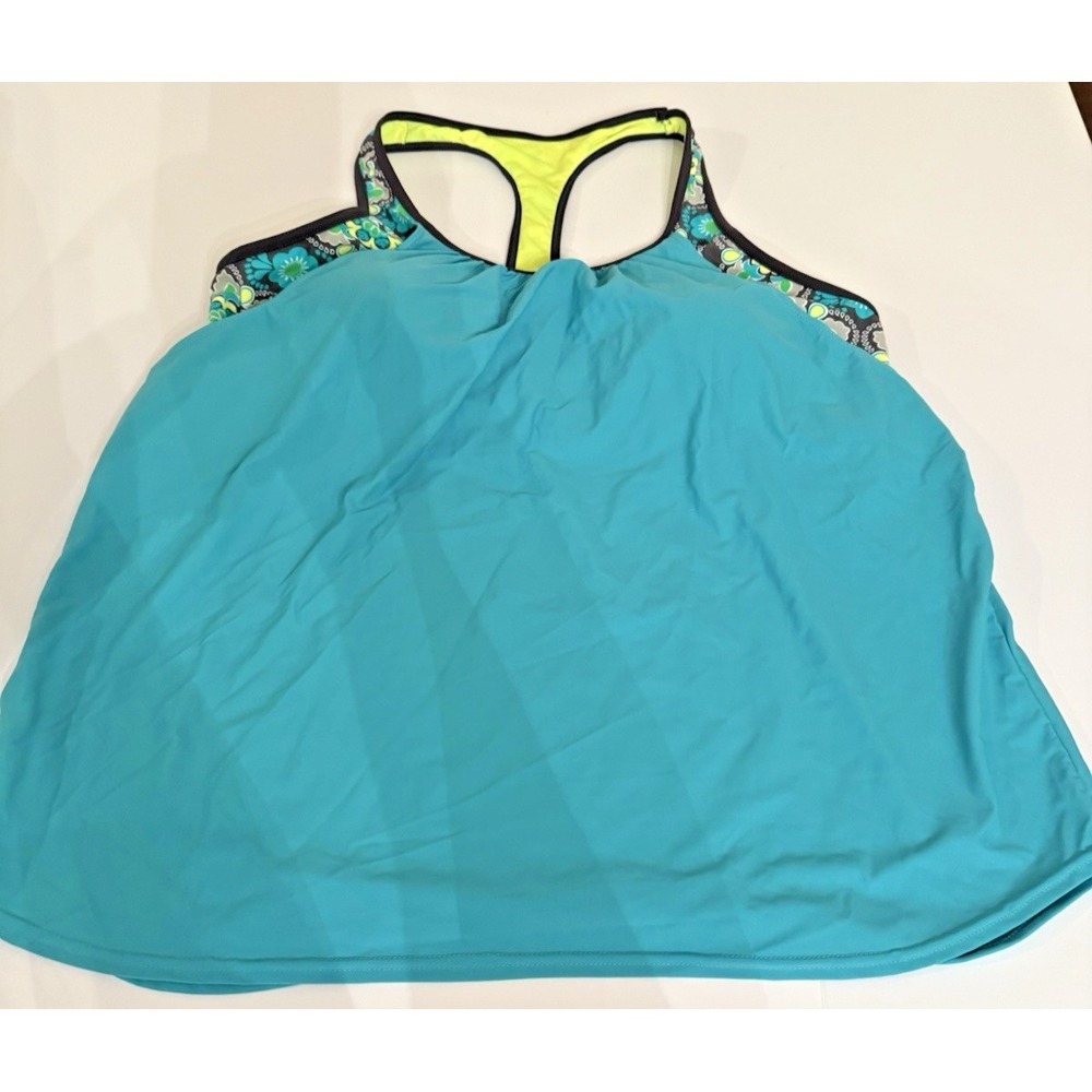 Turquoise Plus Size Tankini Top 3XL Racerback Floral Trim Swimwear